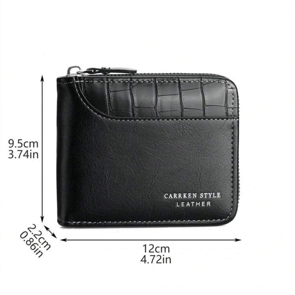 1pc New Men's Wallet Crocodile Grain PU Leather Multi-Function Zipper Casual